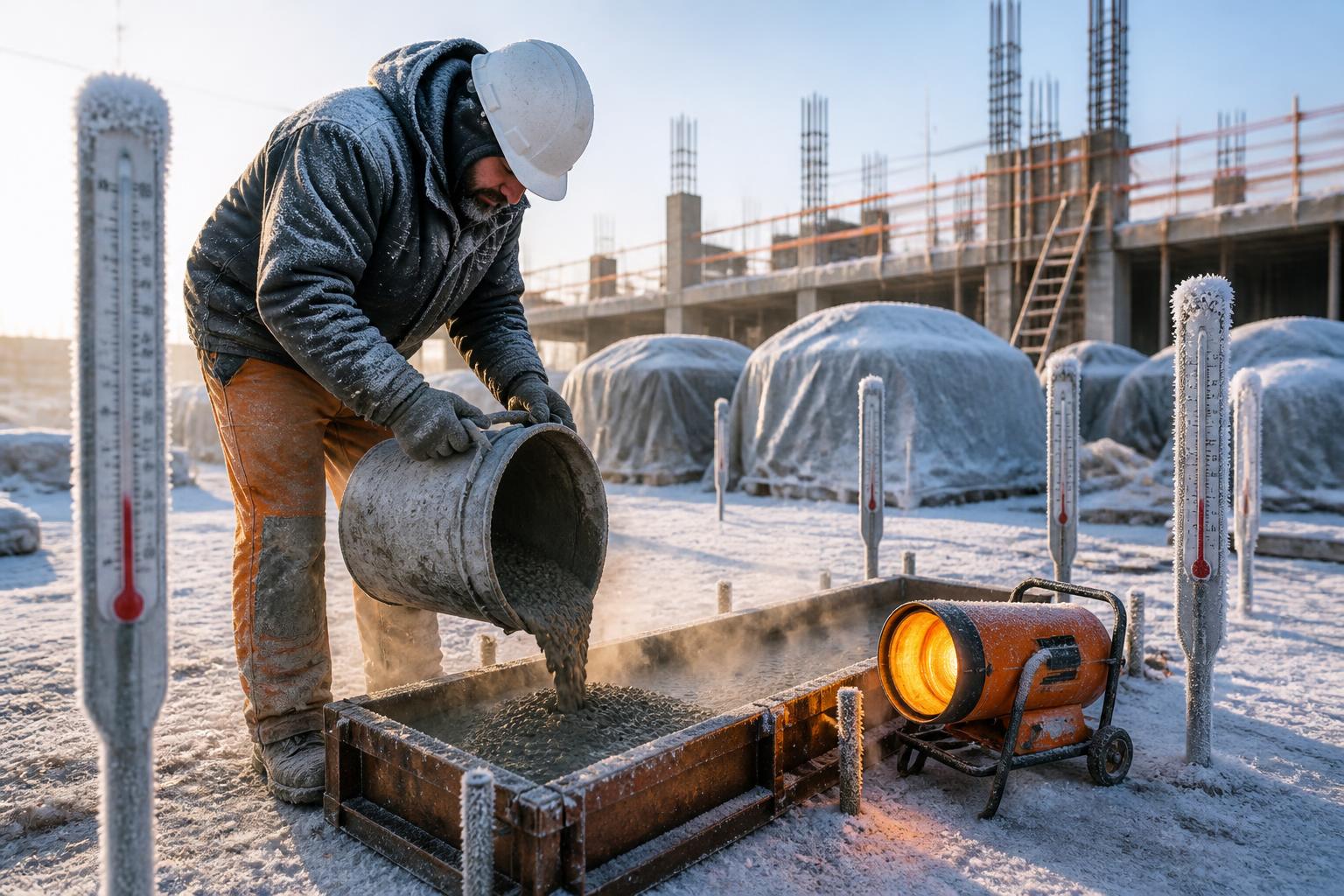 découvrez les seuils de température critiques pour le béton coulé en hiver et apprenez les astuces essentielles pour garantir une prise réussie malgré le froid.