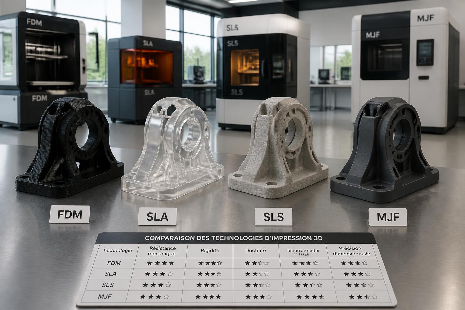 découvrez comment choisir la technologie d'impression 3d adaptée (fdm, sla, sls, mjf) en fonction des contraintes mécaniques spécifiques de votre pièce pour garantir performance et durabilité.